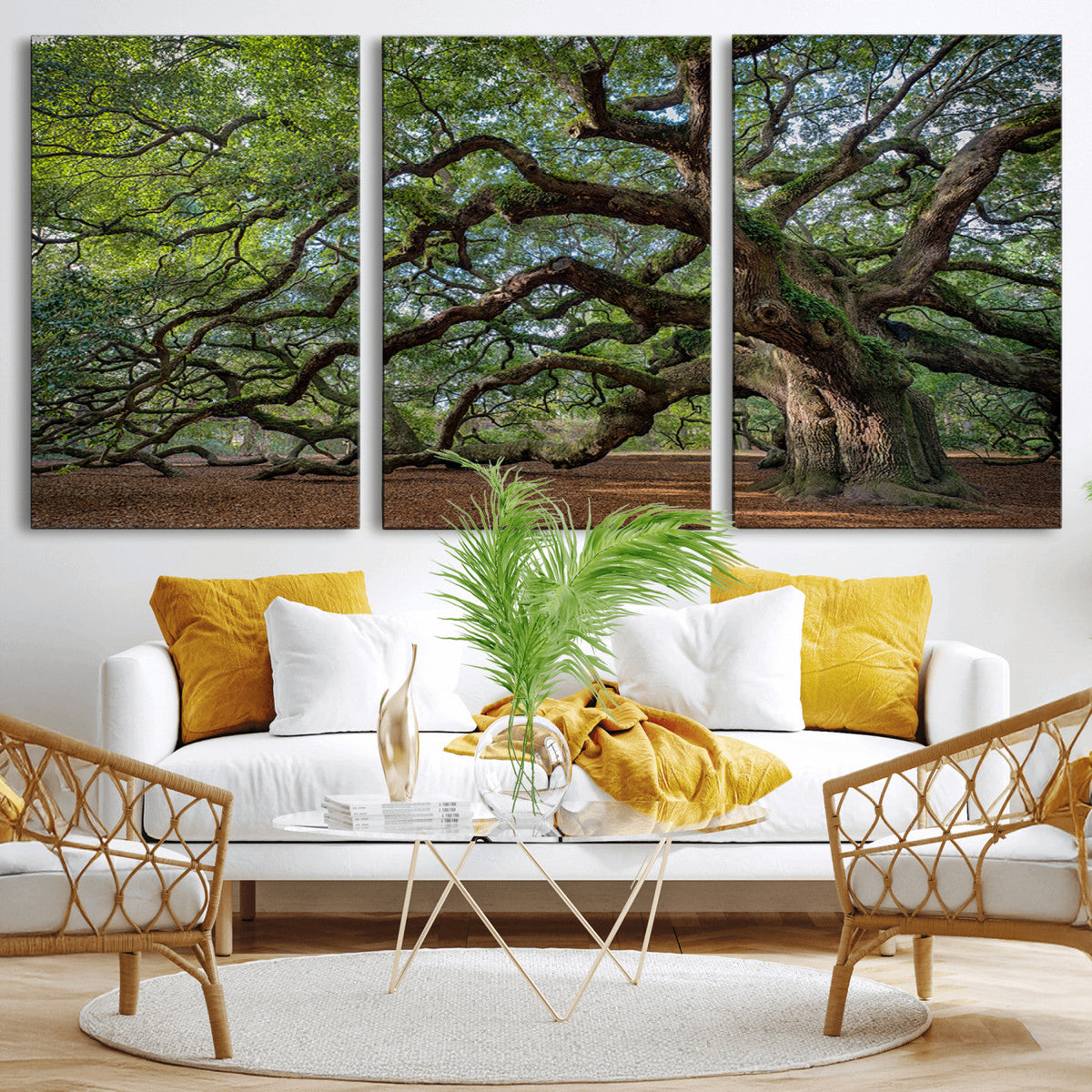 Historic Tree Wall Art – Framed Mossy Branch Canvas Artwork,