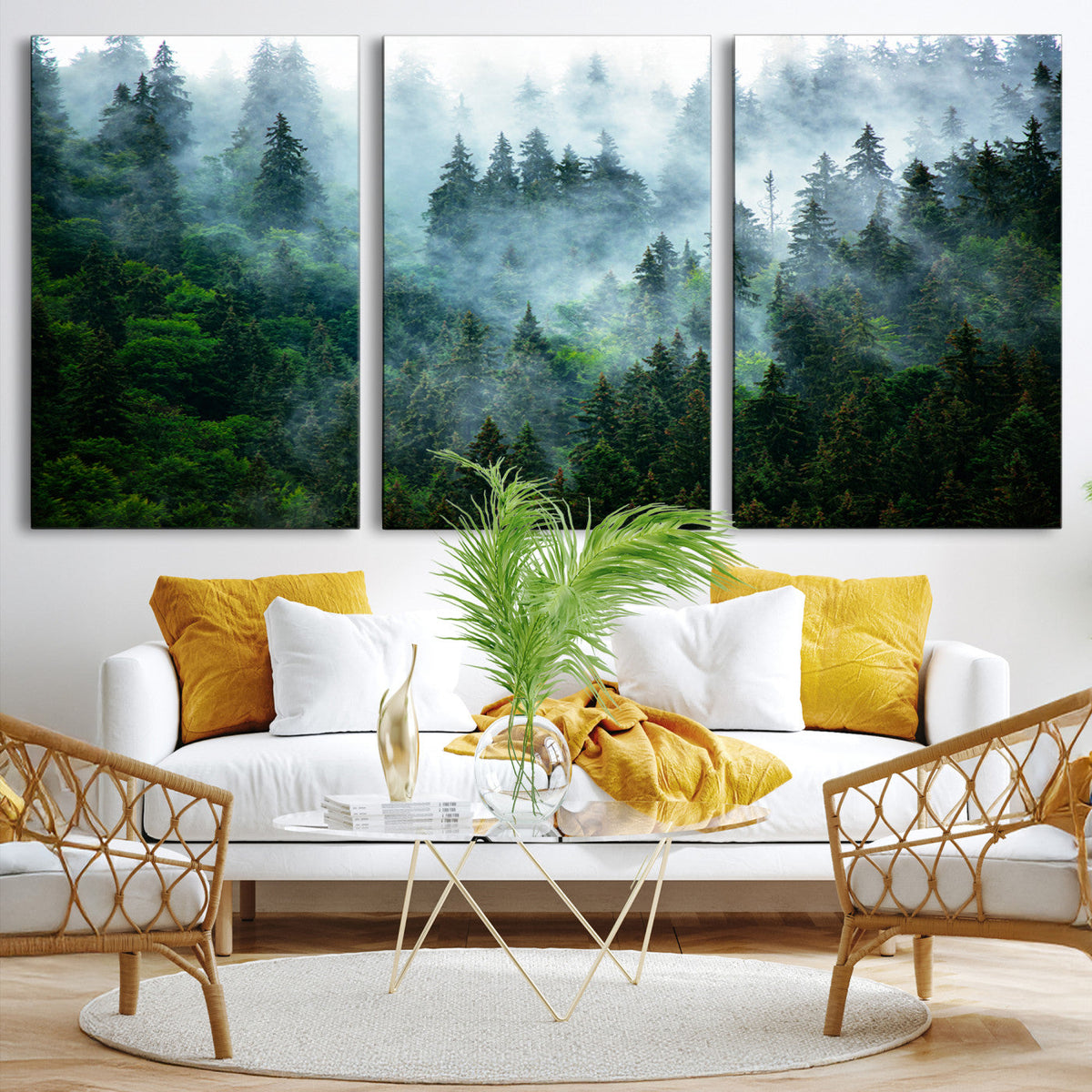 Misty Forest Wall Art Canvas Print – Framed Foggy Mountain