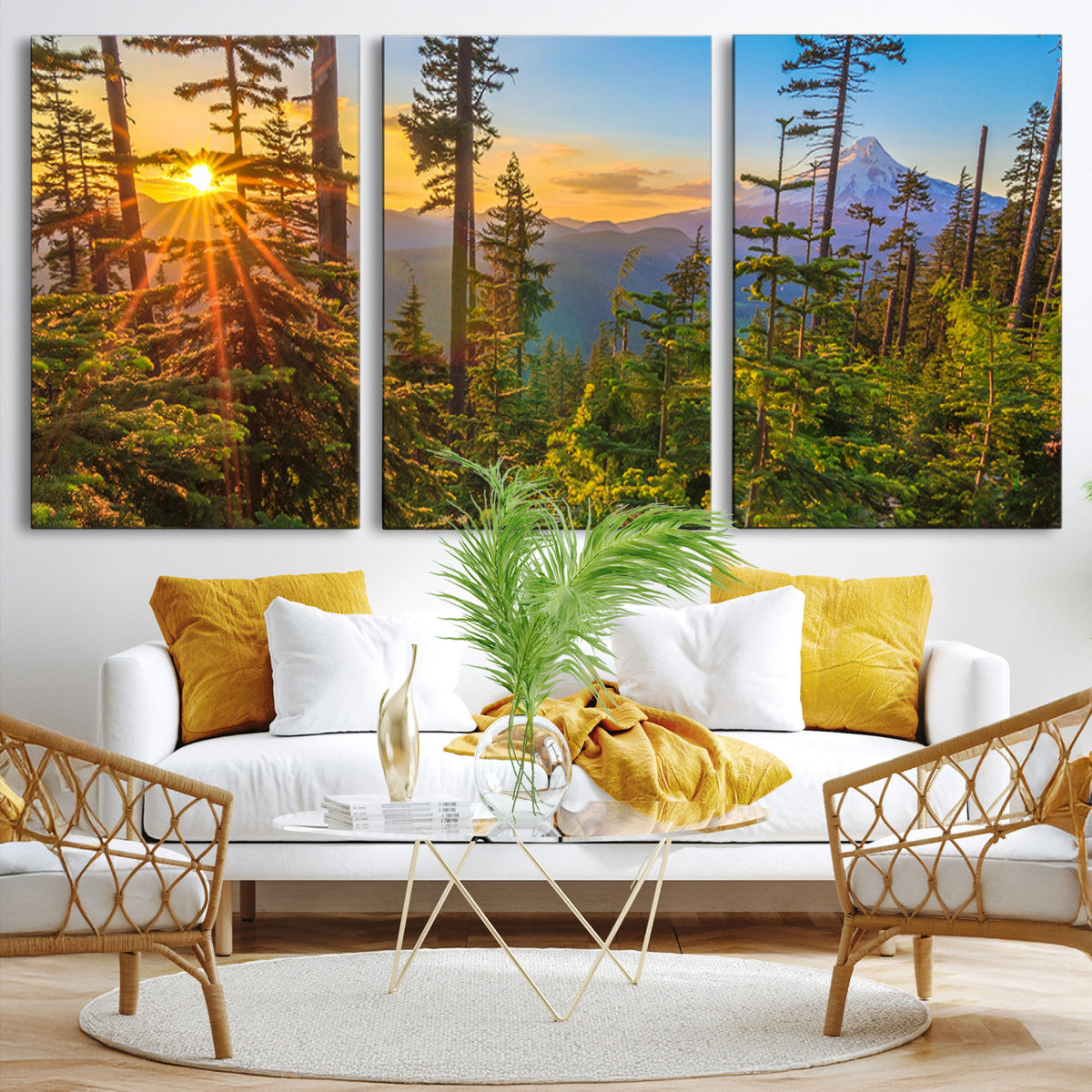 Forest Sunset Wall Art Canvas Print, Glowing Evening Light