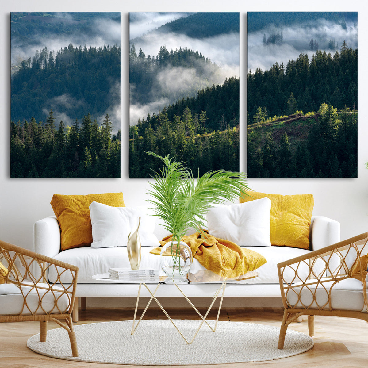 Misty Forest Wall Art Canvas Print – Pine Hills Foggy Trees