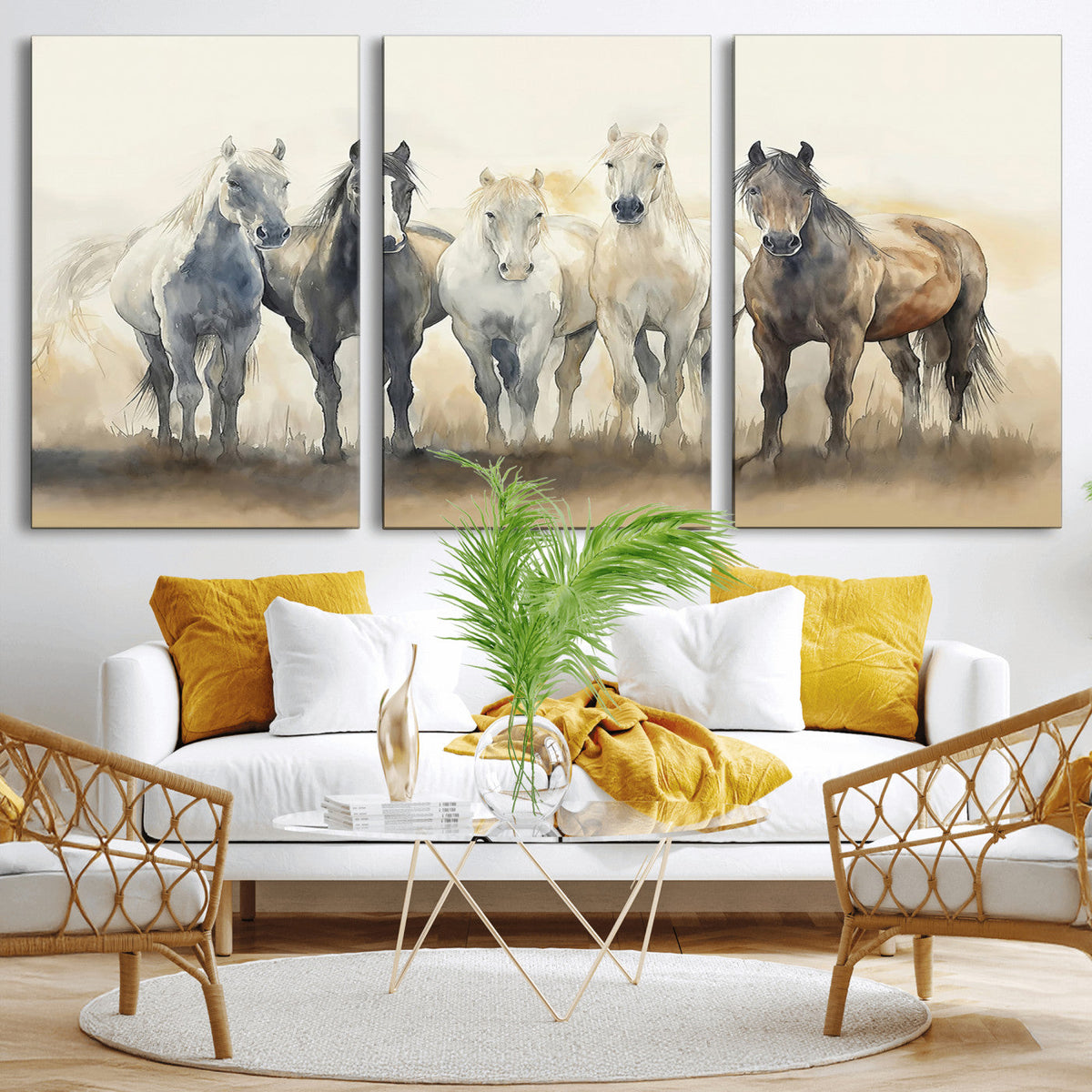 Wild Horses Wall Art Canvas Print, Framed Running Horses Art