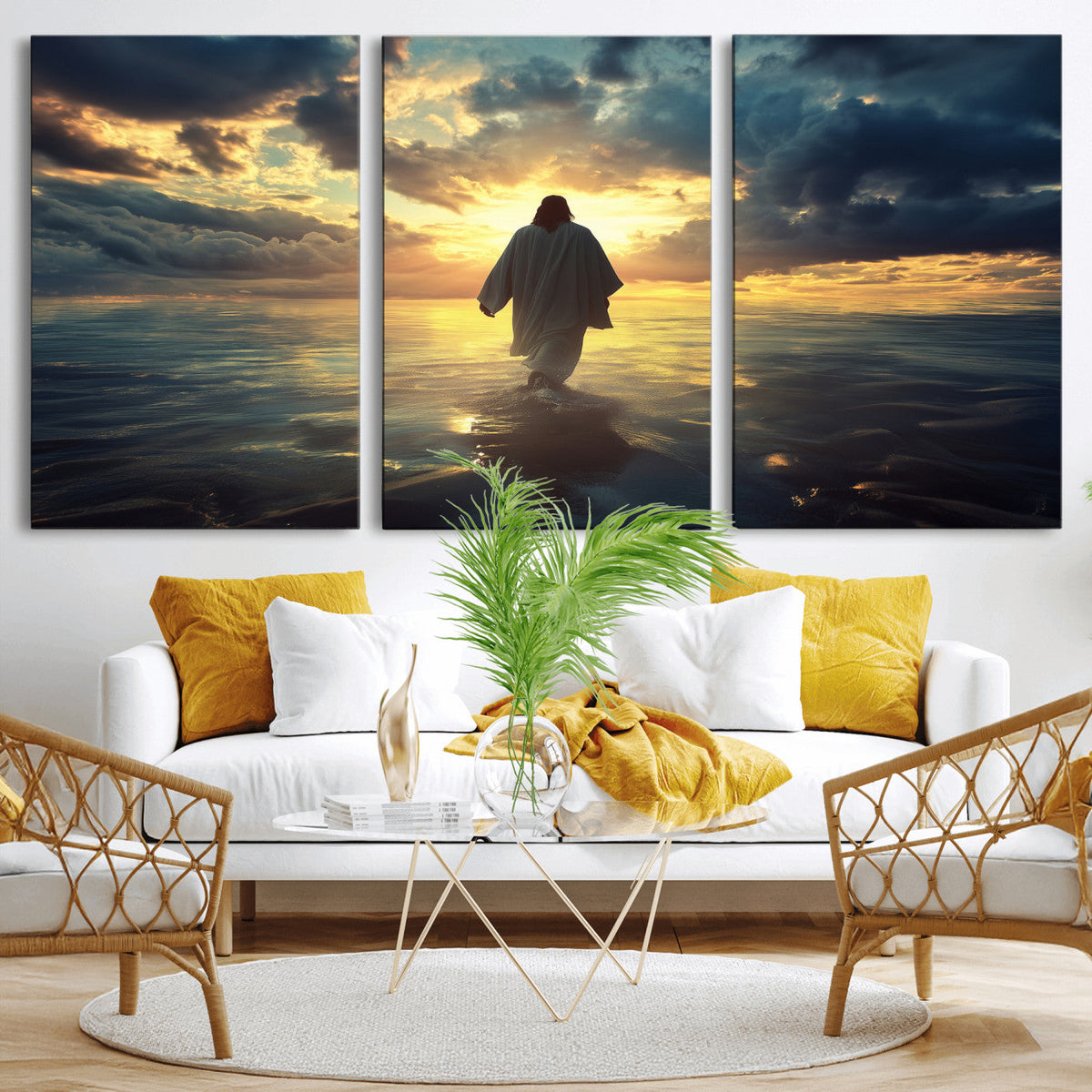 Jesus Walks Wall Art Canvas Print Framed Divine Sunset Art