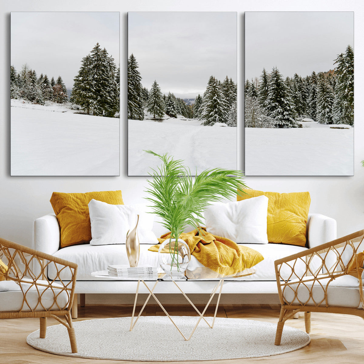 Frosty Pines Wall Art Canvas Print – Framed Silent Snowfall