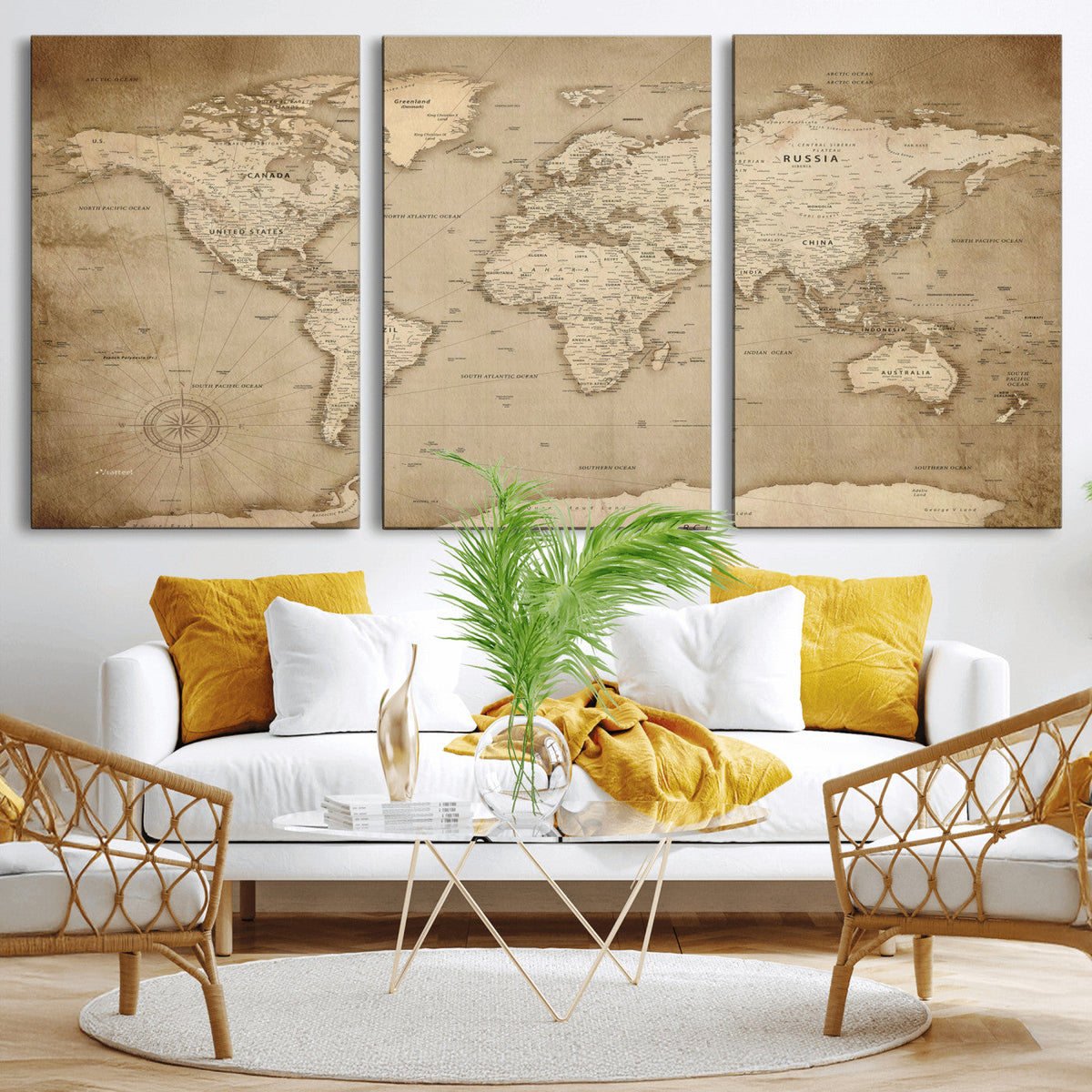 Colorful Watercolor World Map Canvas Wall Art – Framed