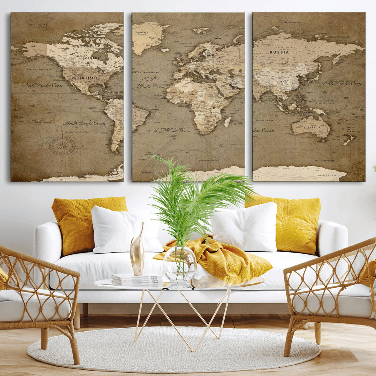 World Map Wall Art Canvas Print, Framed Map Art Picture