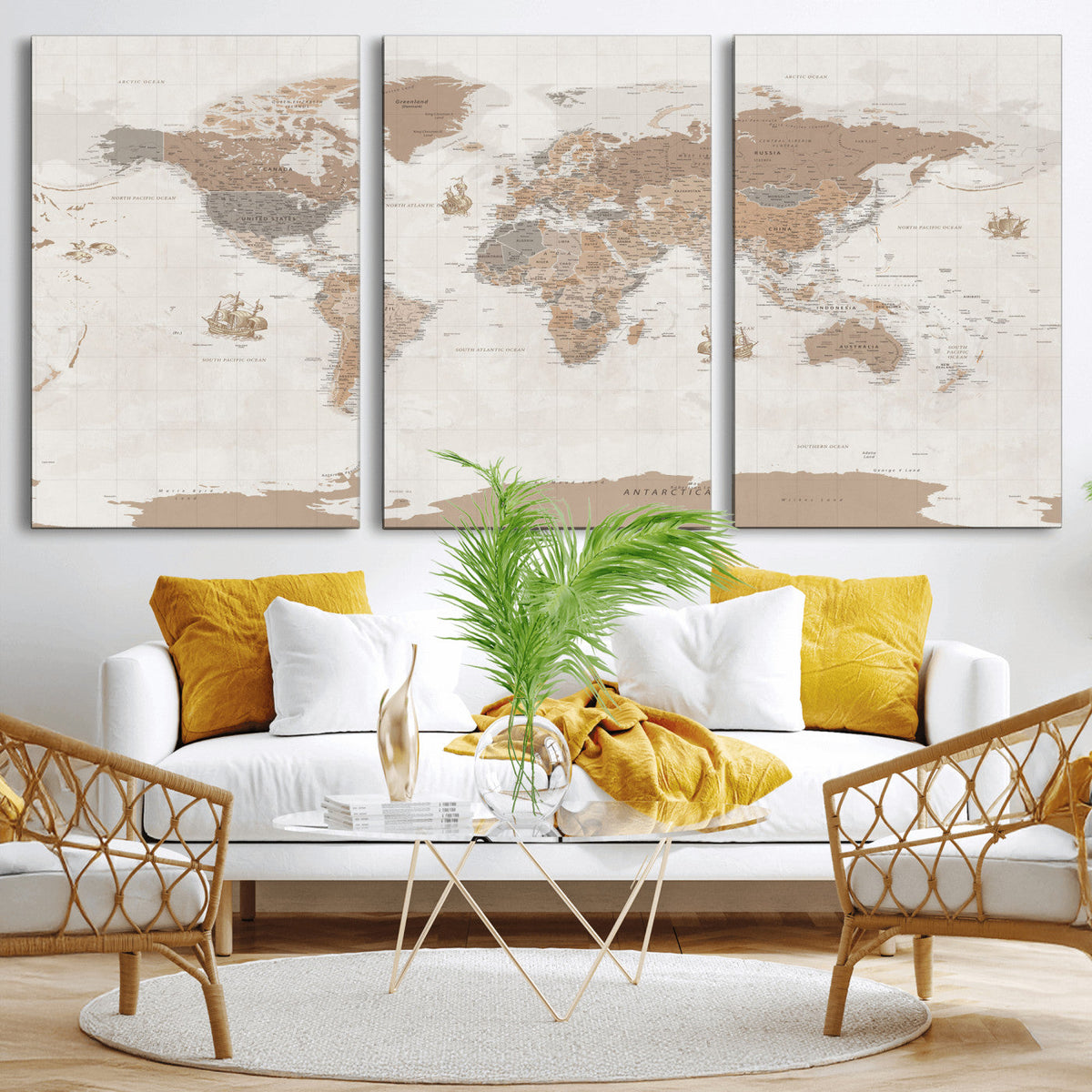 Framed Large World Map Canvas Print for Office Decor