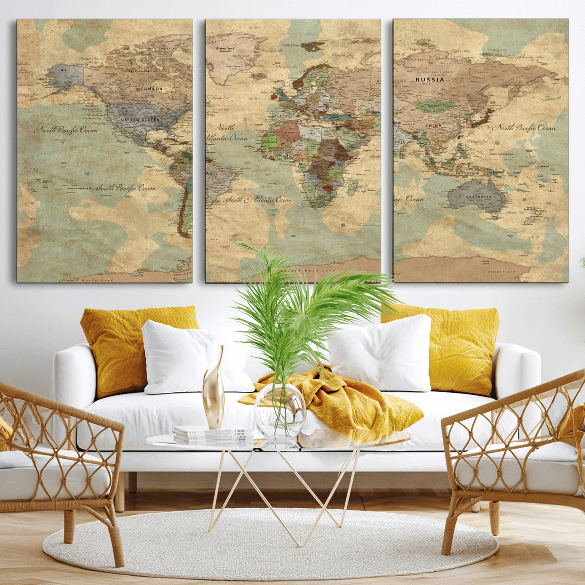Vintage World Map Wall Art | Ready to Hang and Framed