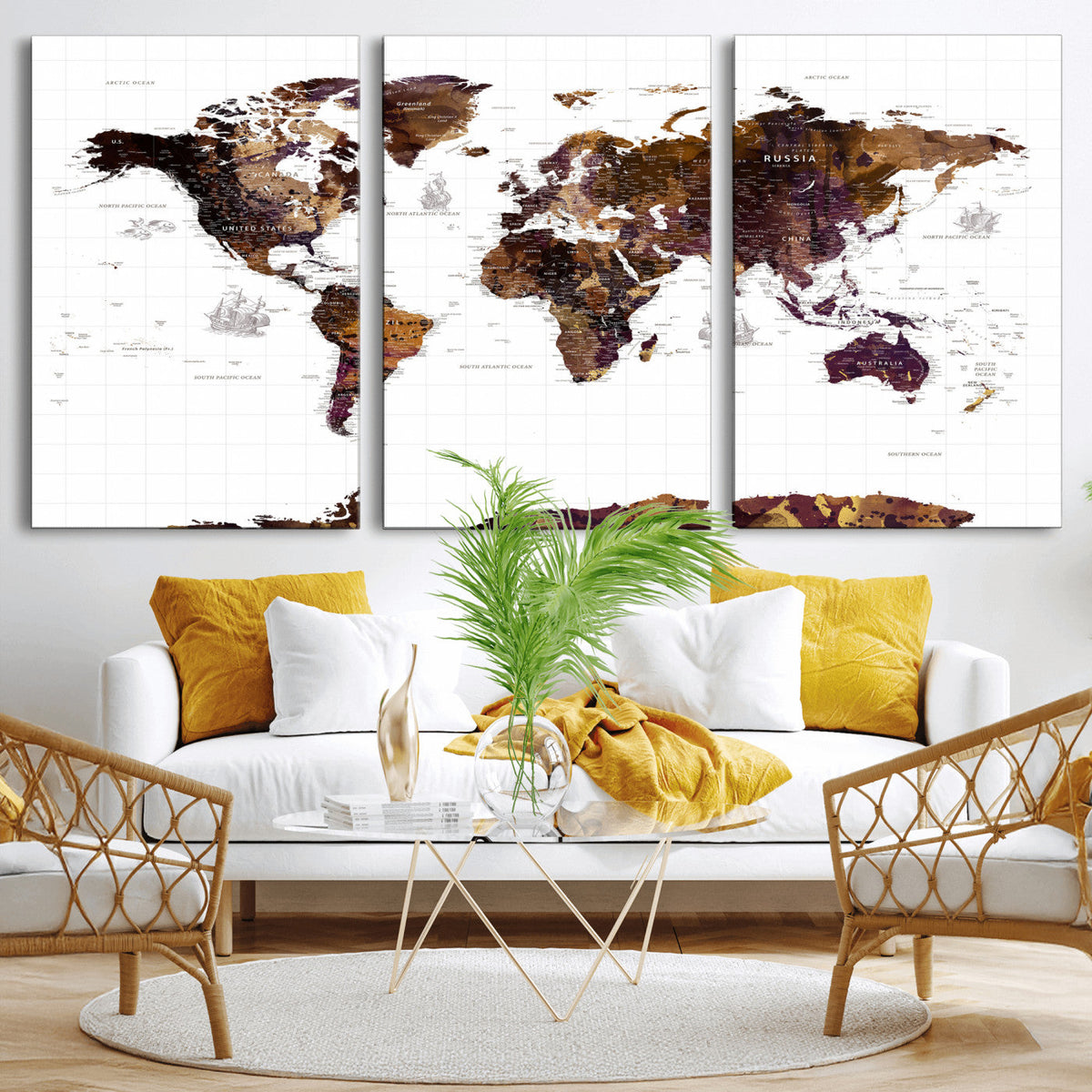 Rustic World Map Wall Art Canvas Print | Large World Map on