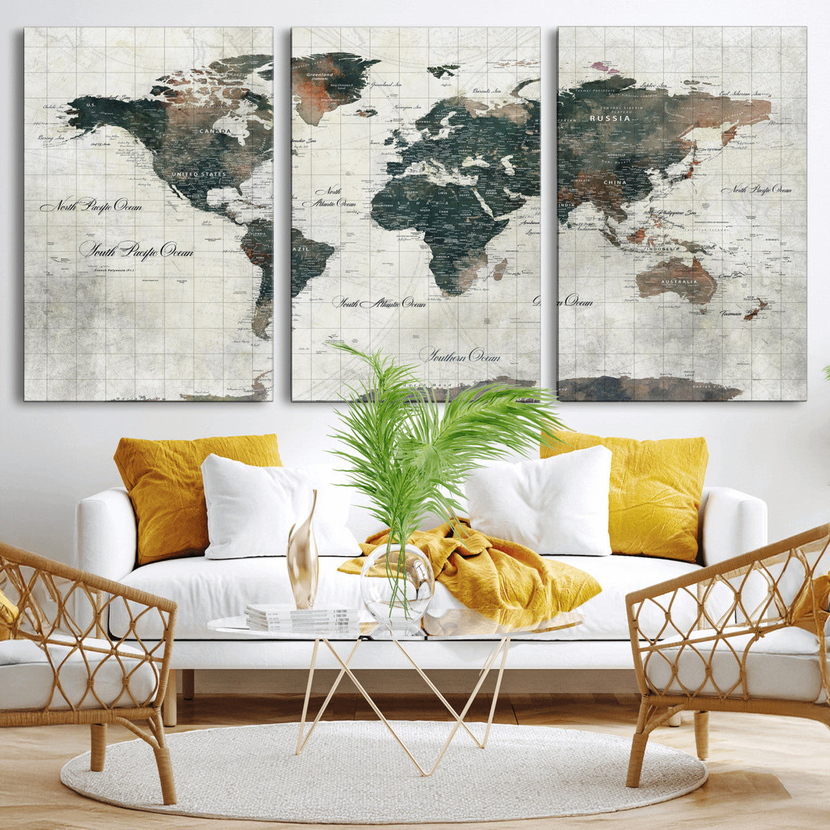 World Map Canvas Print – Framed Travel Map Wall Art for