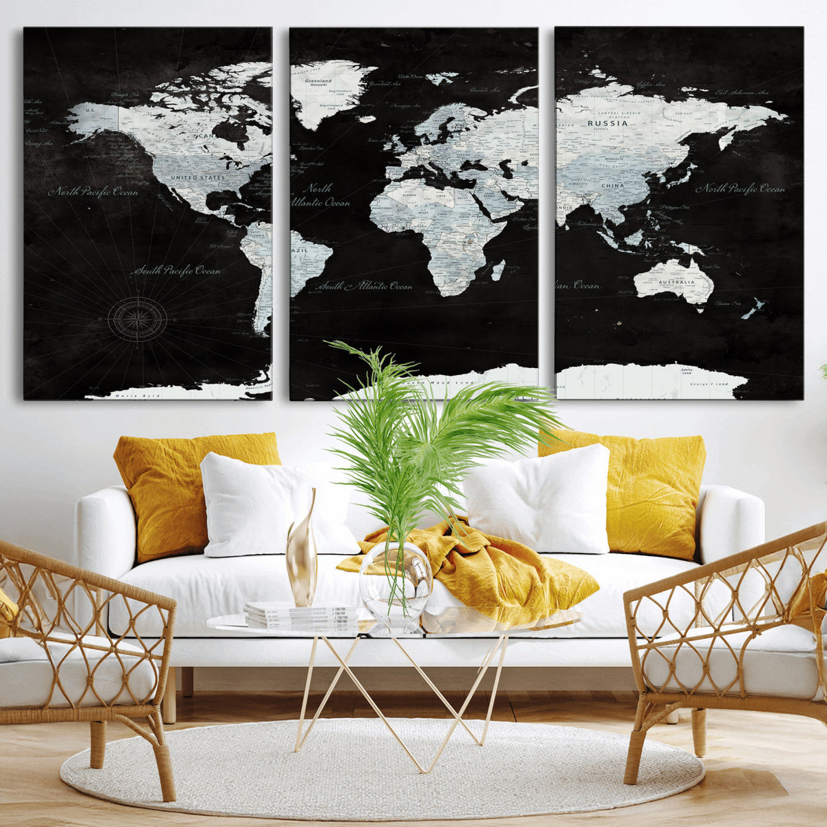 World Map Canvas Print – Framed Push Pin Wall Art, Color