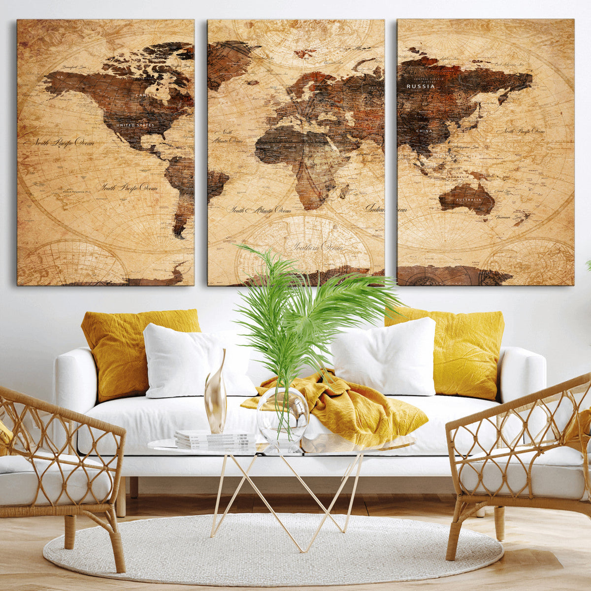 Modern Red and Gray World Map Canvas Print – Framed Wall Art