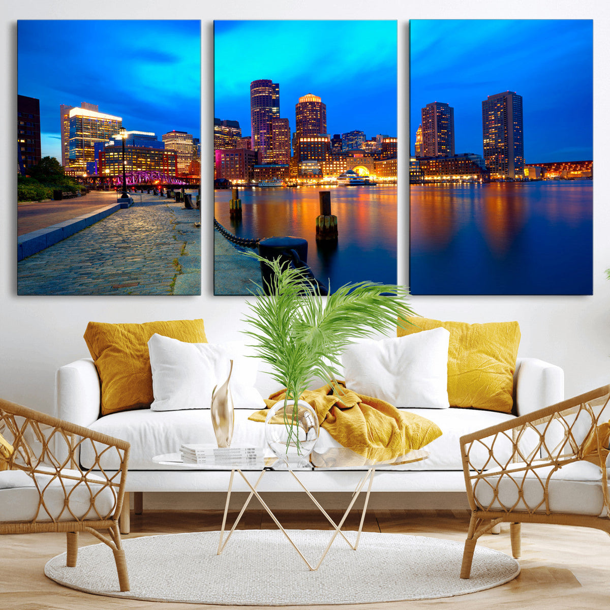 Boston Wall Art Canvas Print, Boston City Downtown Night