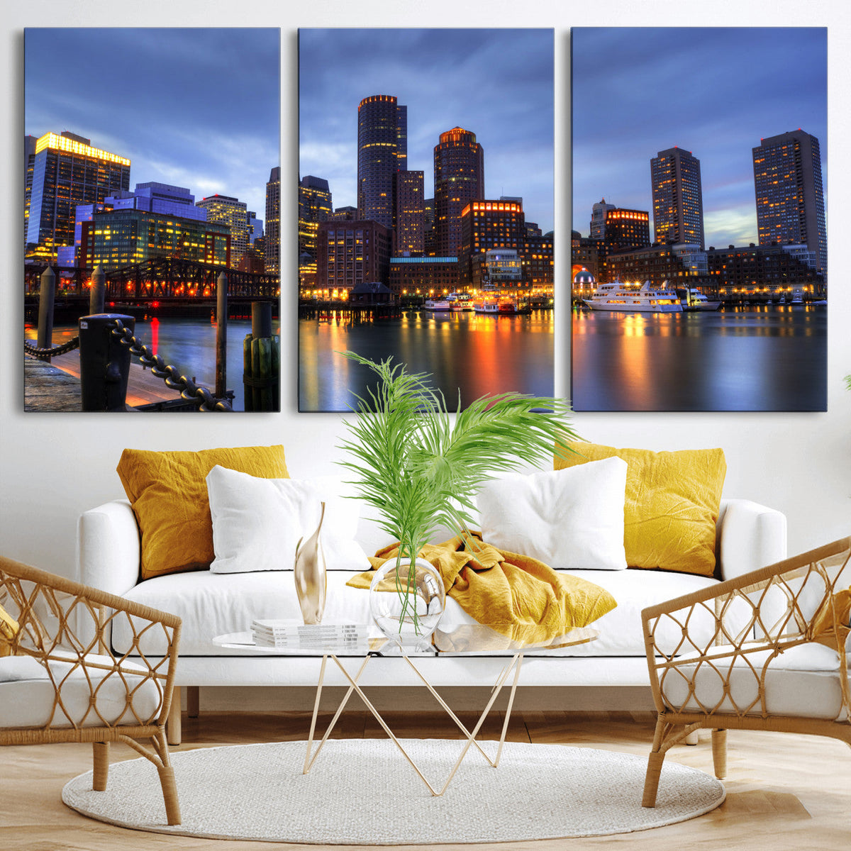 Boston Wall Art Canvas Print, Boston City Downtown Night