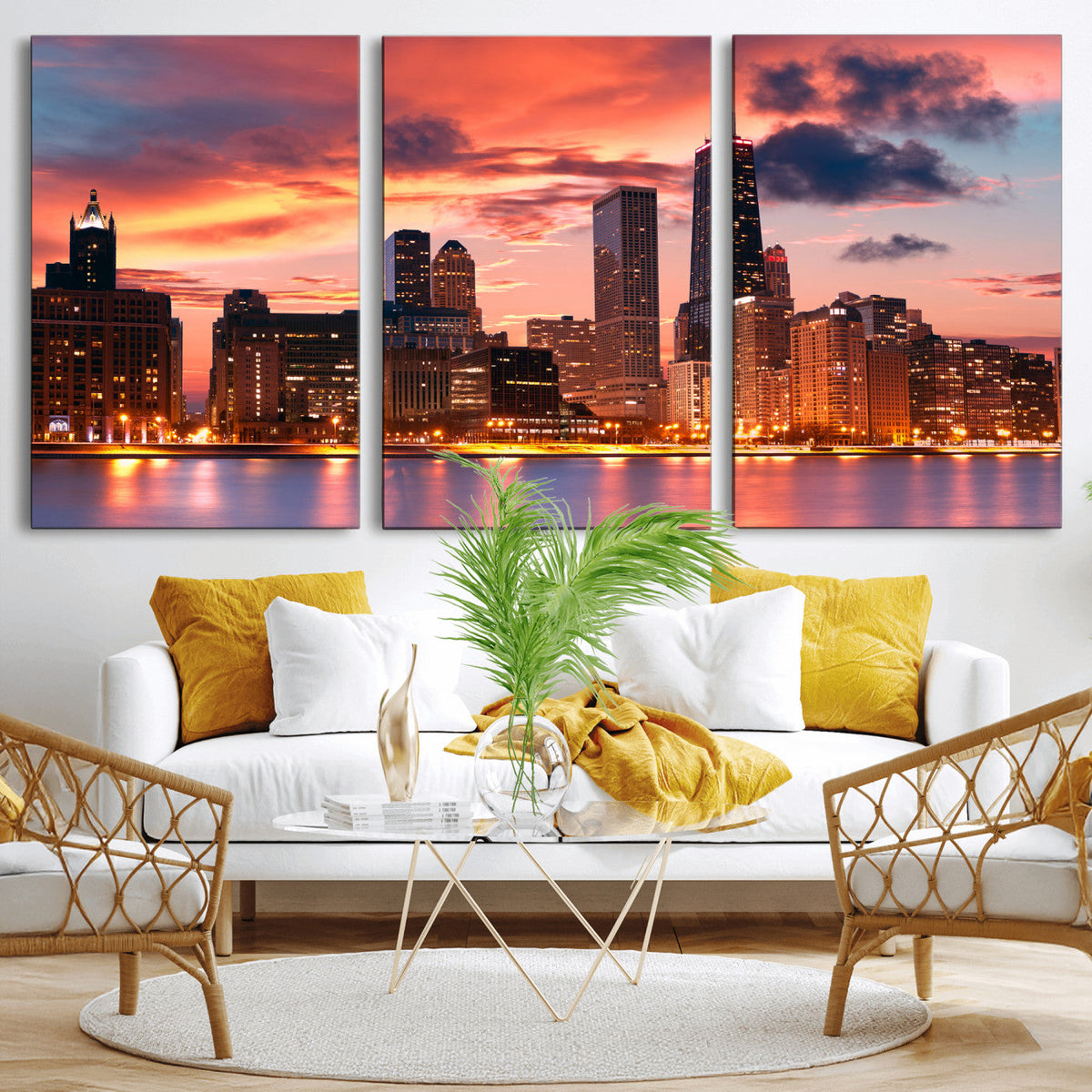 Chicago Wall Art Canvas Print - Chicago City Downtown Night