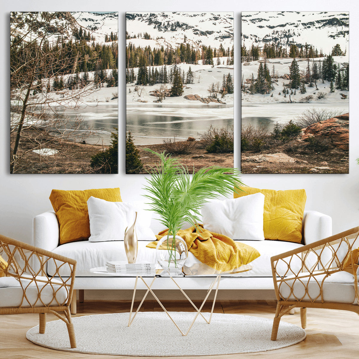 Snowy Mountain Landscape Wall Art Canvas Print, Alpine Pine
