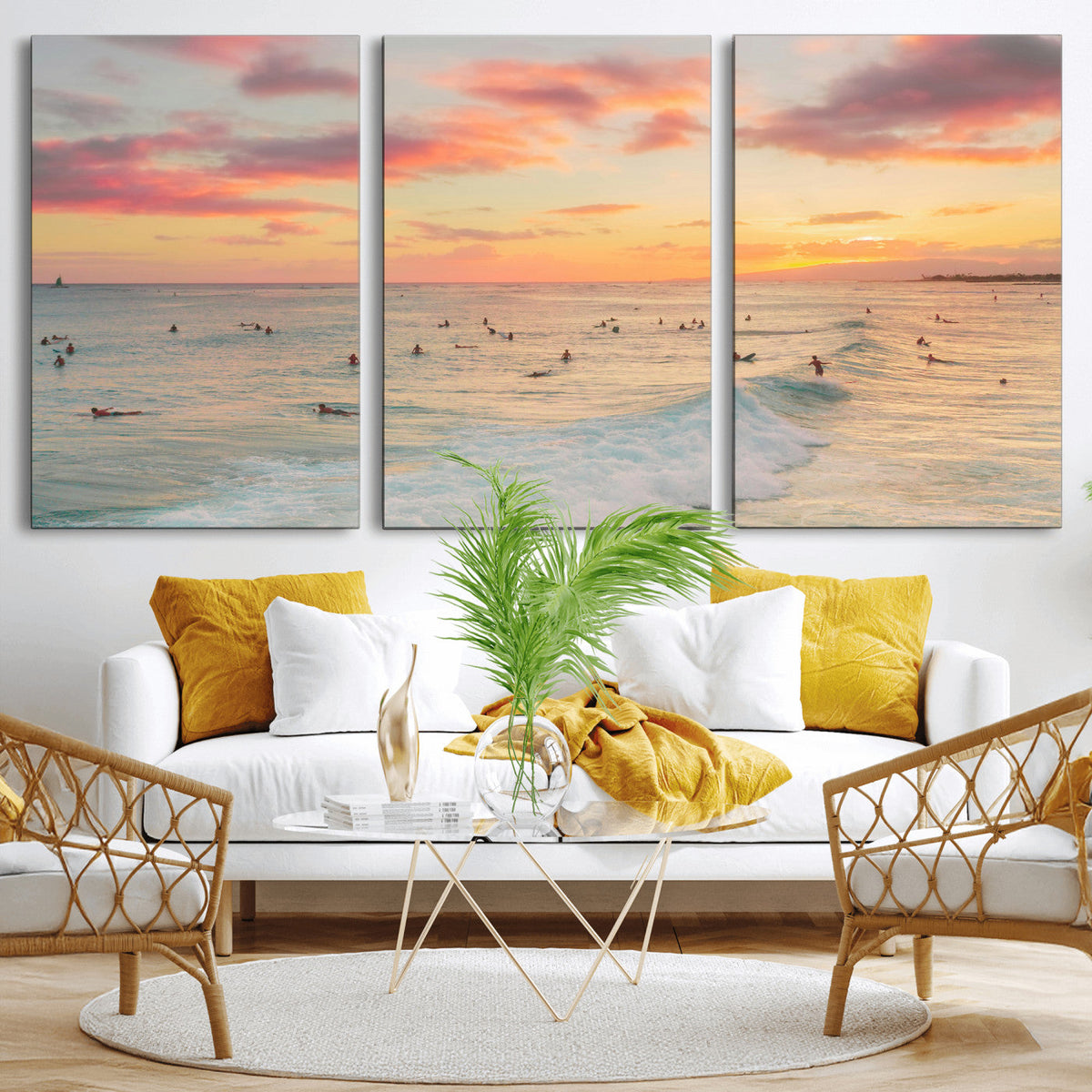 Sunset Beach Wall Art Canvas Print – Soft Coastal