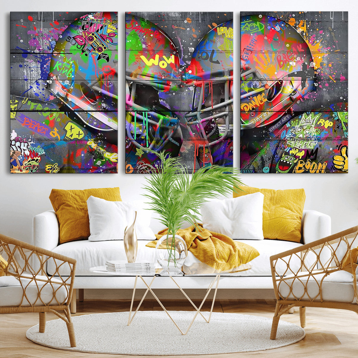 Graffiti Football Helmets Wall Art Canvas Print, Urban