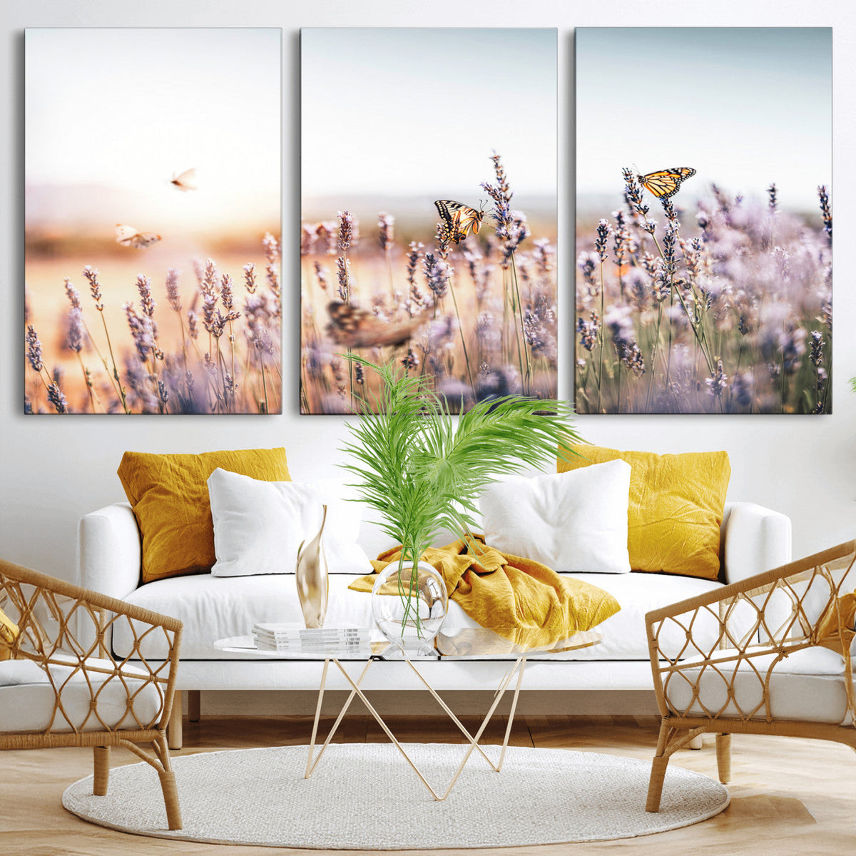 Lavender Field Wall Art Canvas Print, Butterfly Floral