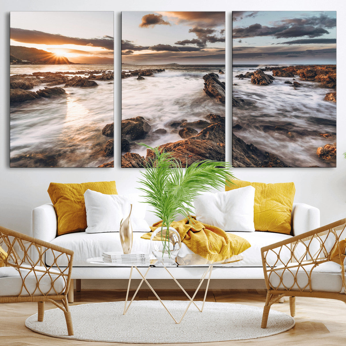 Rocky Coast Ocean Sunset Wall Art Canvas Print, Dramatic