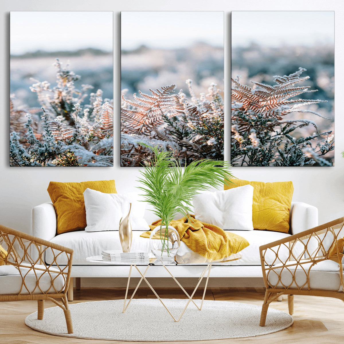 Frosted Fern Wall Art Canvas Print, Soft Winter Botanical