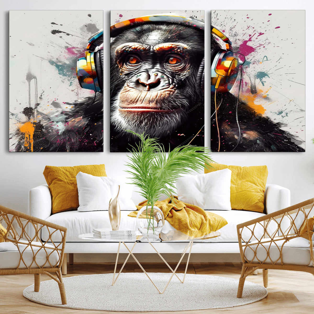 Dj Monkey Wall Art Canvas Print – Colorful Pop Art Banksy