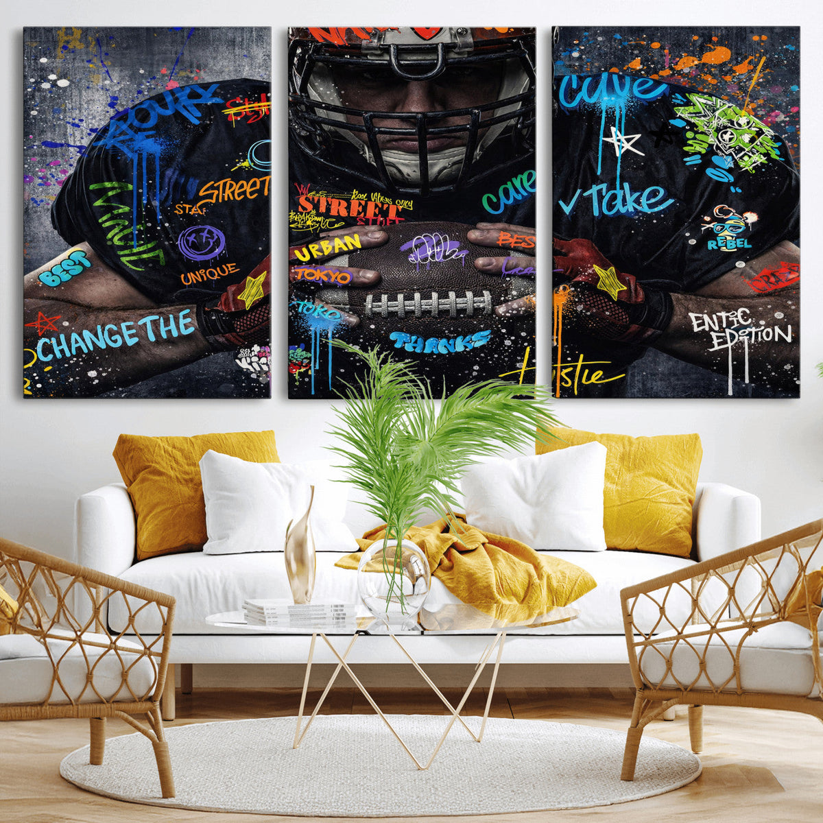Graffiti American Football Player Street Art Wall Art Canvas