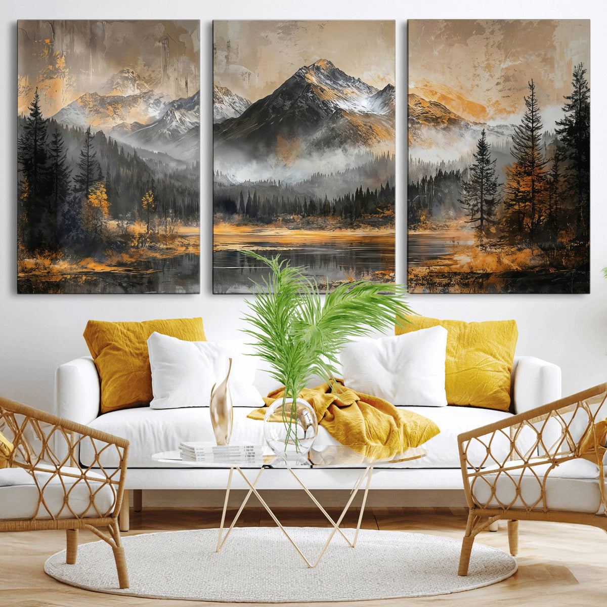 Mountain Lake Canvas Wall Art — Rustic Forest Landscape