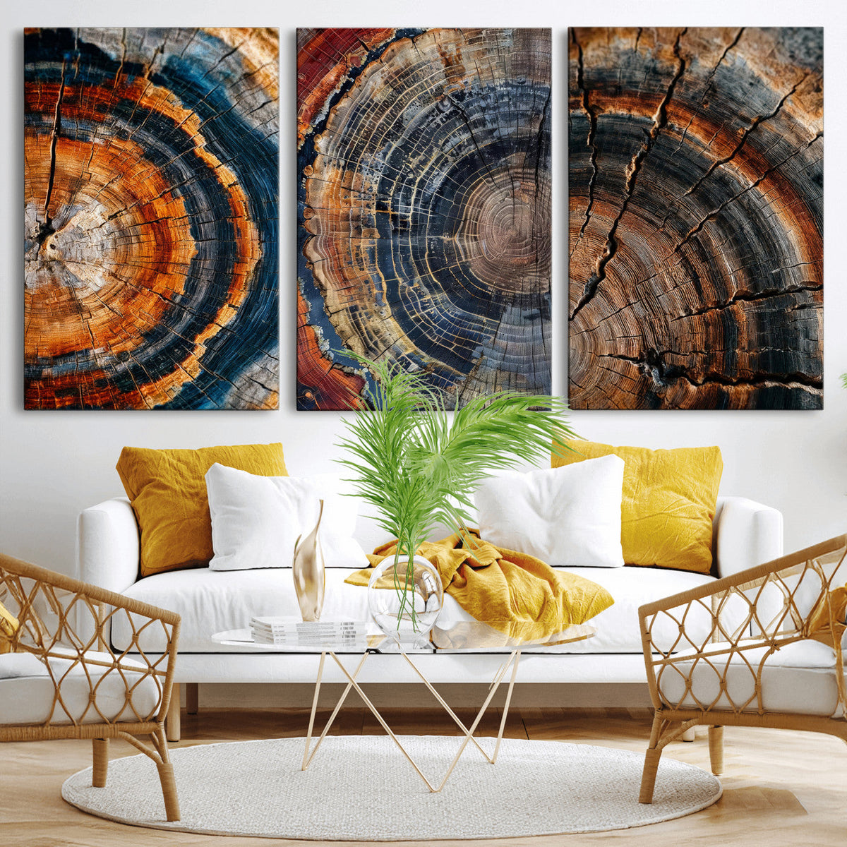 Tree Ring Triptych Canvas Wall Art — Set of 3 Wood Grain