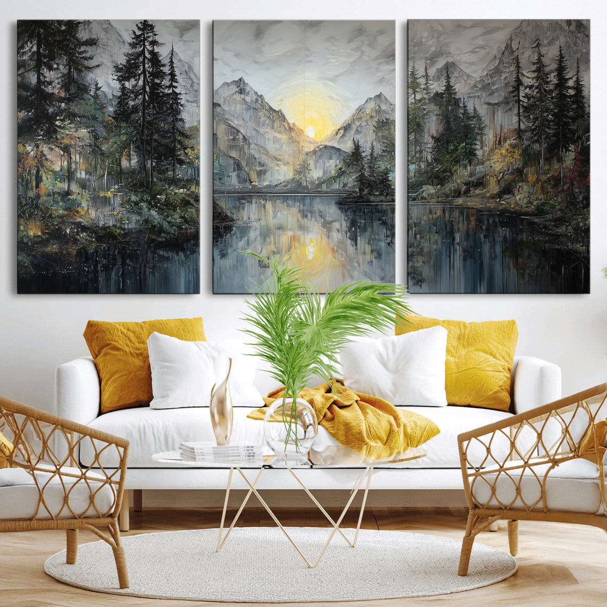 Drip Style Forest Lake Gold Art — Abstract Expressionist