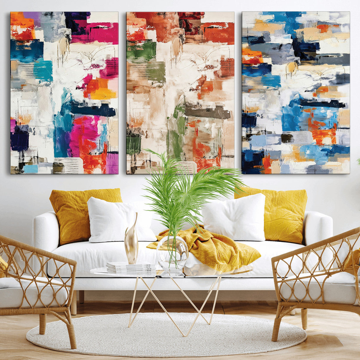 Blue Teal Abstract Canvas Wall Art, Modern Textured Painting Print, Navy Orange White Contemporary Art, Neutral Living Room Decor, Office Art