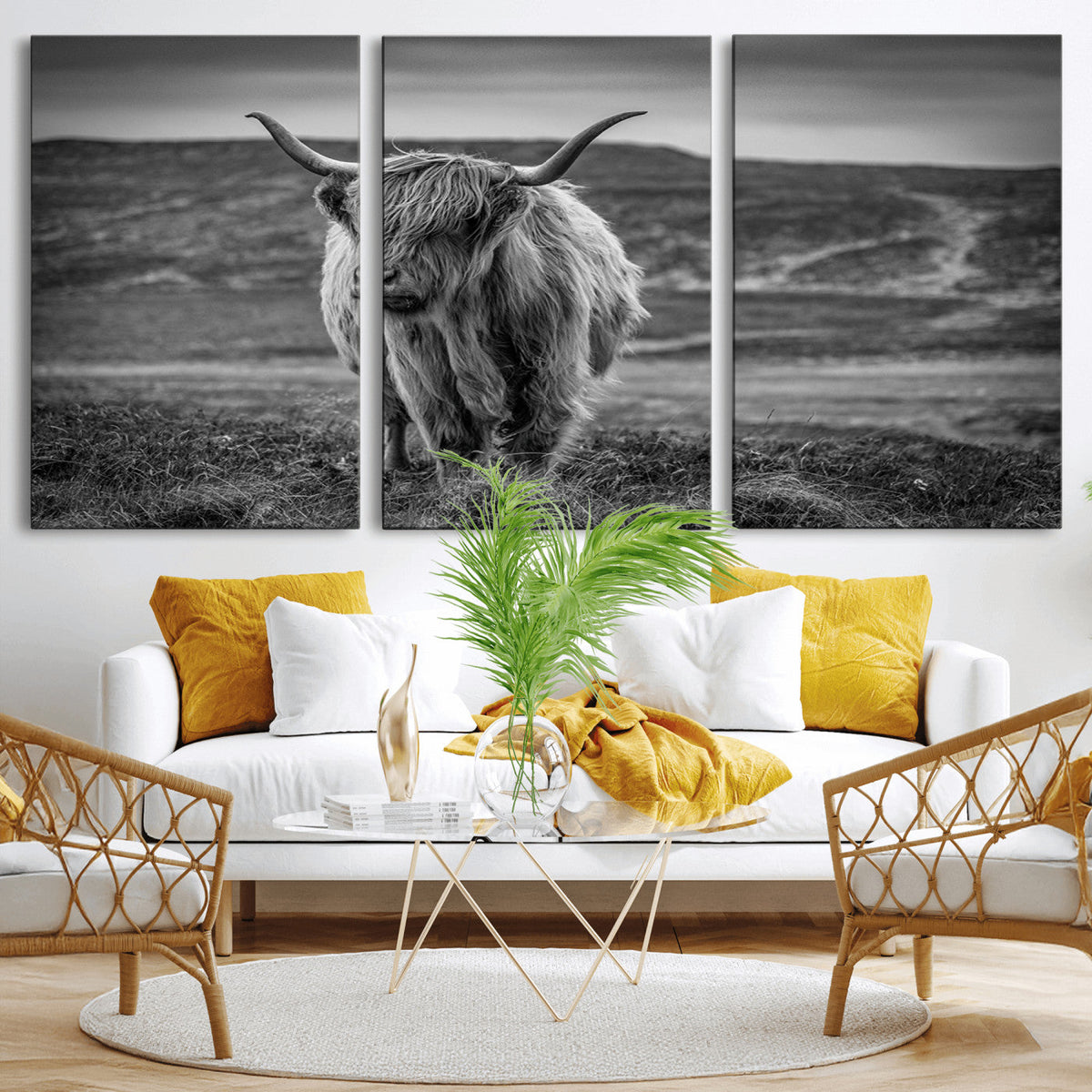 Fluffy Cattle Wall Art Print, Highland Cow Canvas, Framed