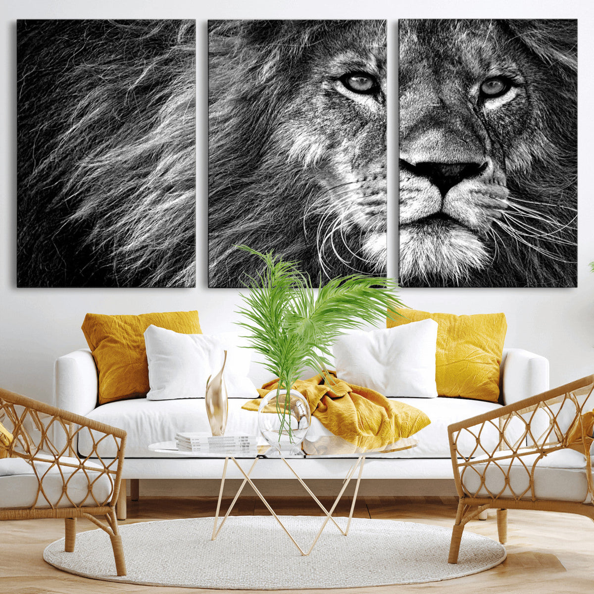 Black and White Lion Canvas Wall Art Print – Wildlife