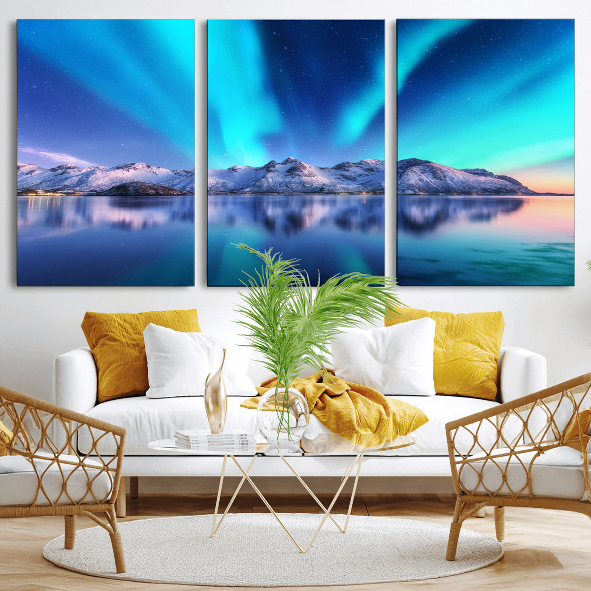 Northern Lights above Mountain Wall Art, Northern Lights