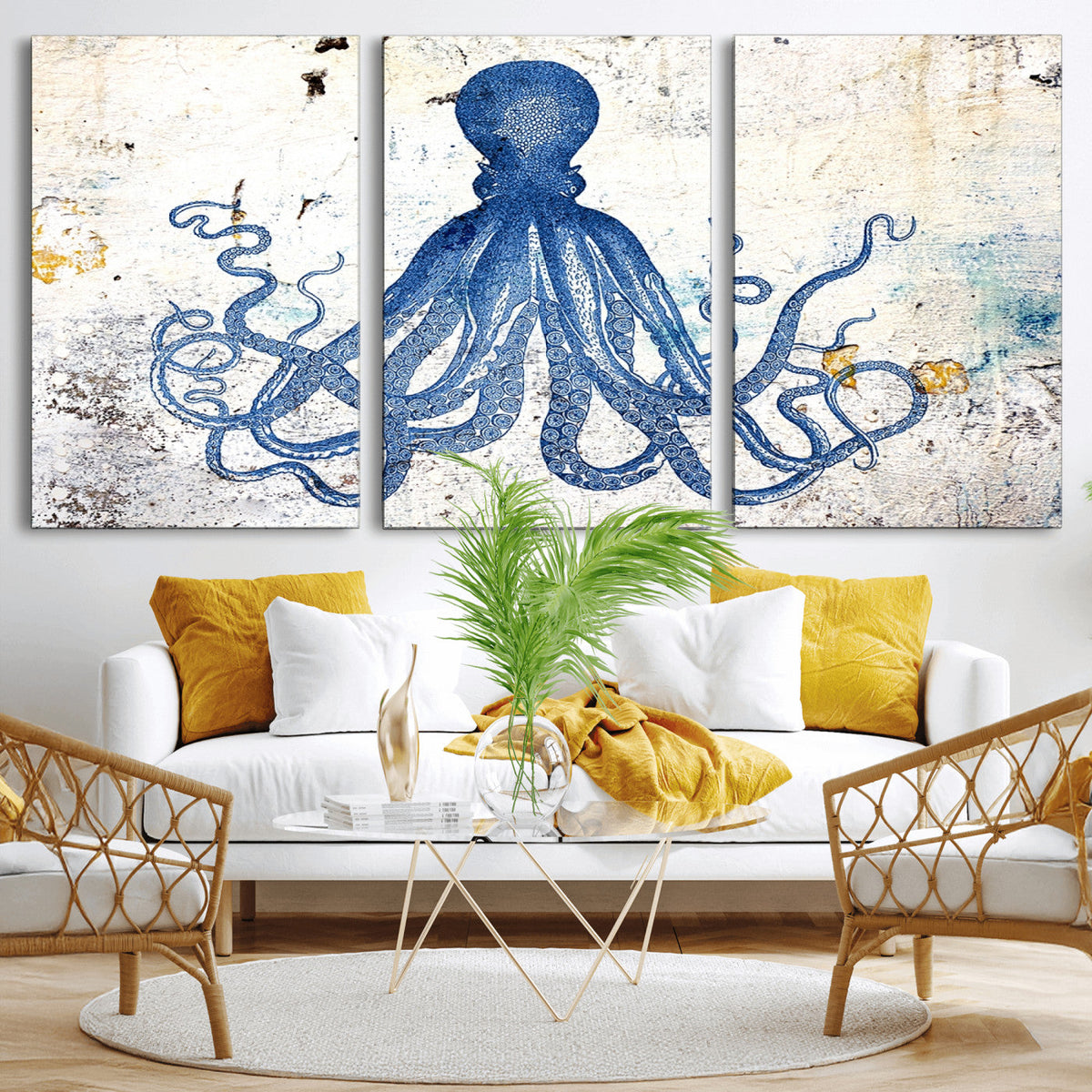 Octopus Canvas Wall Art | Coastal Marine Life Artwork for