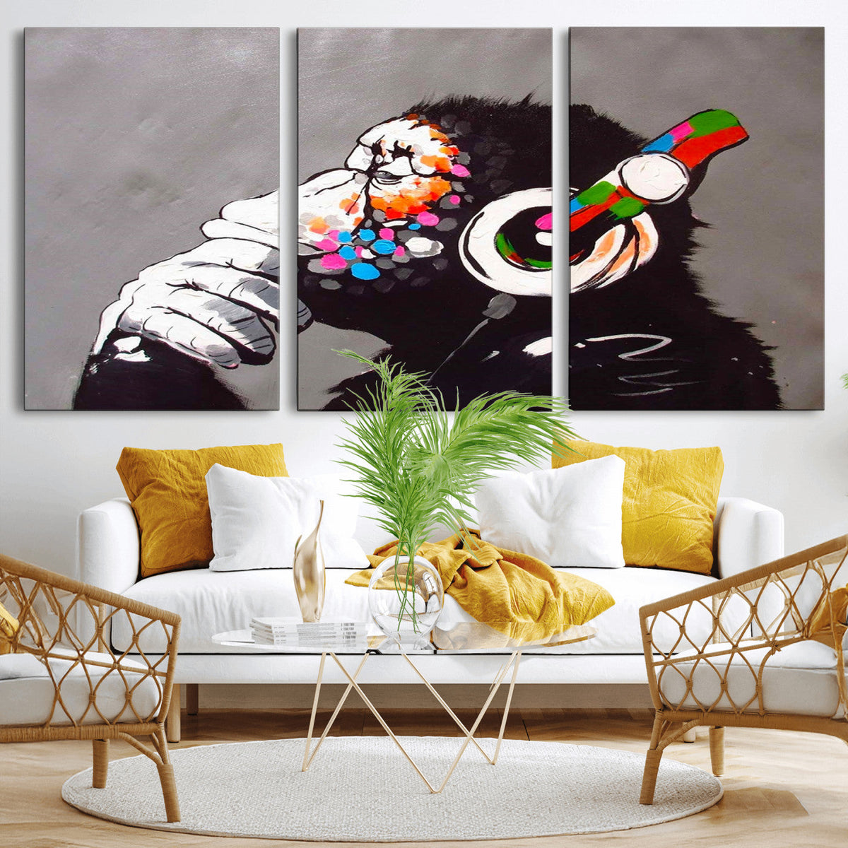 Dj Monkey Listening to Music Wall Art Print | Banksy Monkey