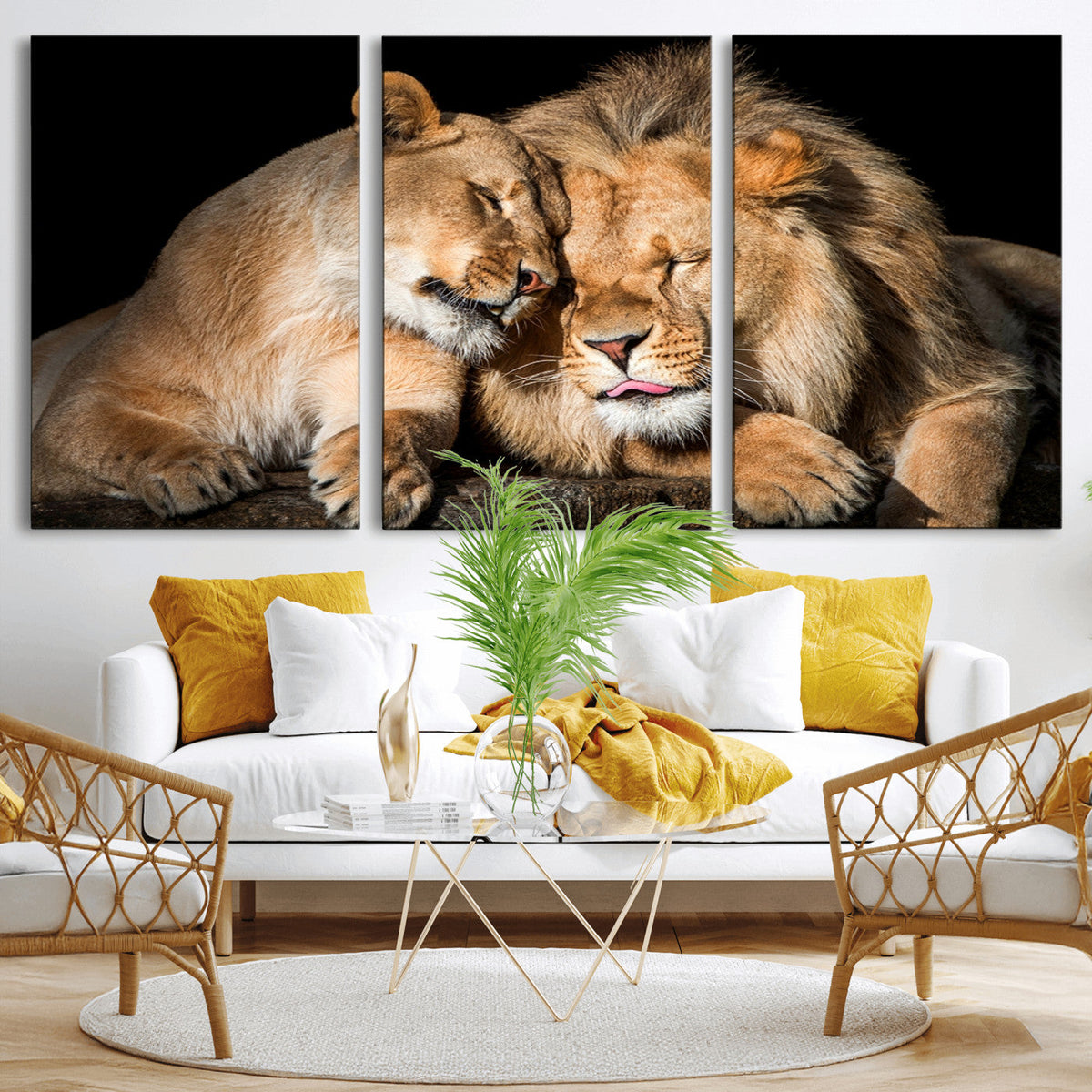 Lion and Lioness Wall Art Canvas Print – Framed African
