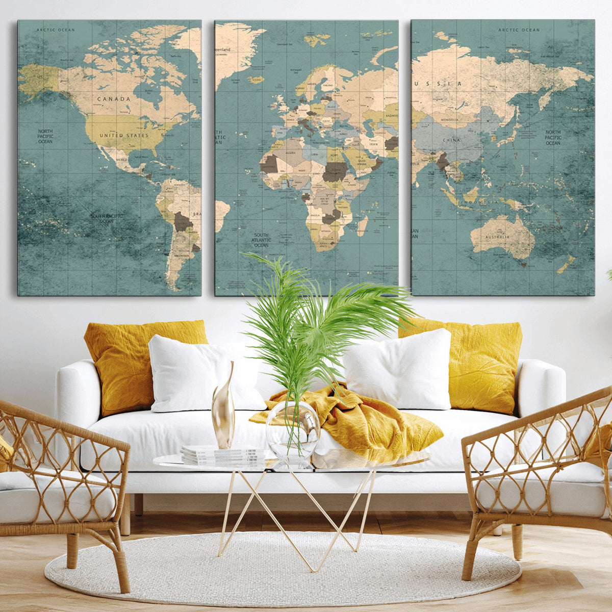 Classic World Map Canvas Print – Framed Vintage Map Wall