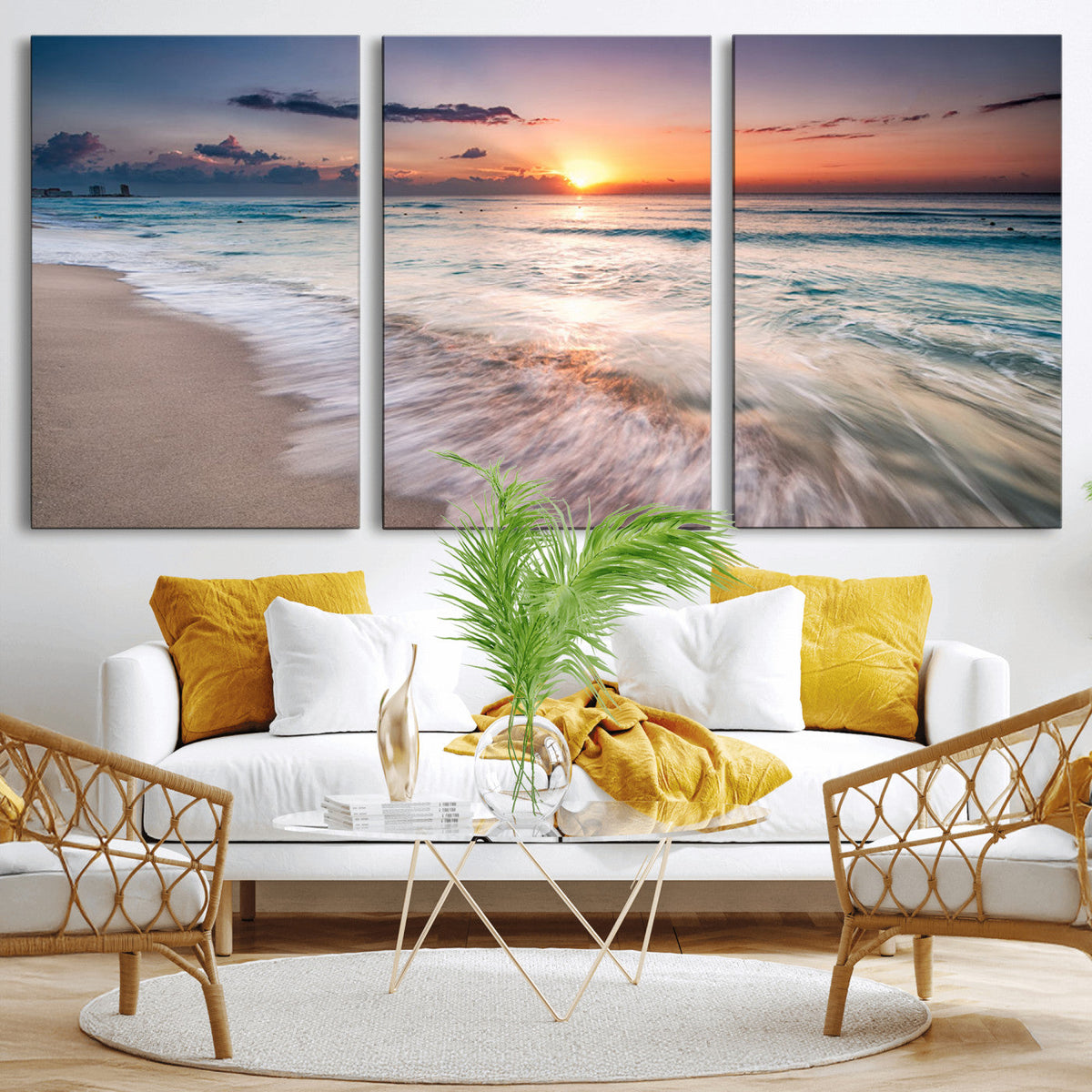 Sunset Beach Wall Art – Soothing Coastal Landscape, Ready to