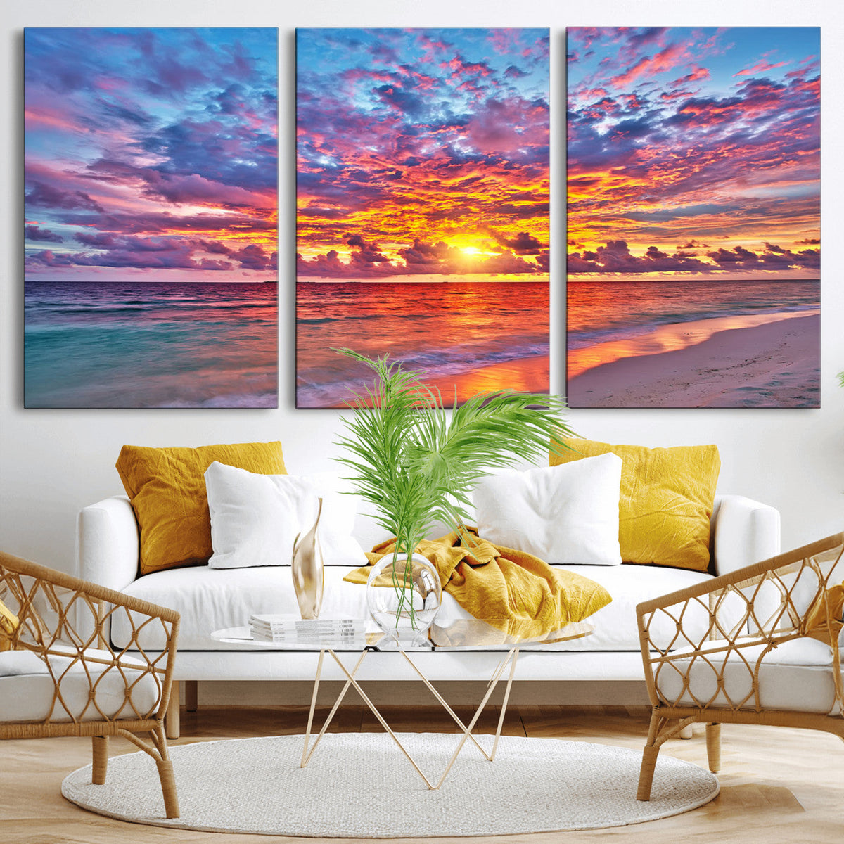 Vibrant Sunset Beach Wall Art - Ocean Sunset Canvas Print |
