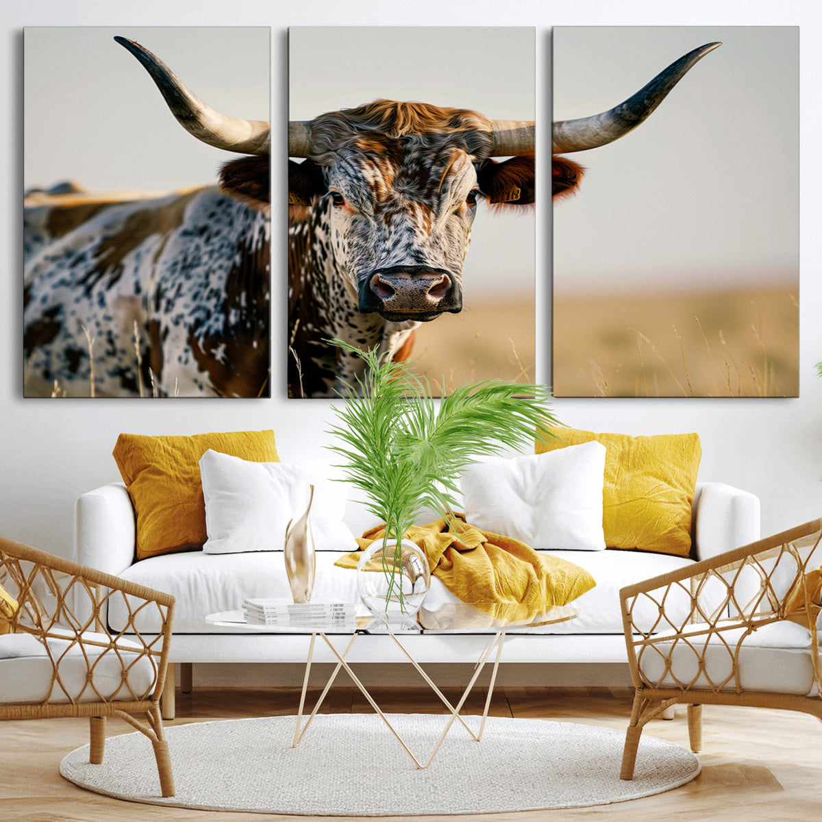 Texas Bull Longhorn Wall Art Canvas Print for Farm House