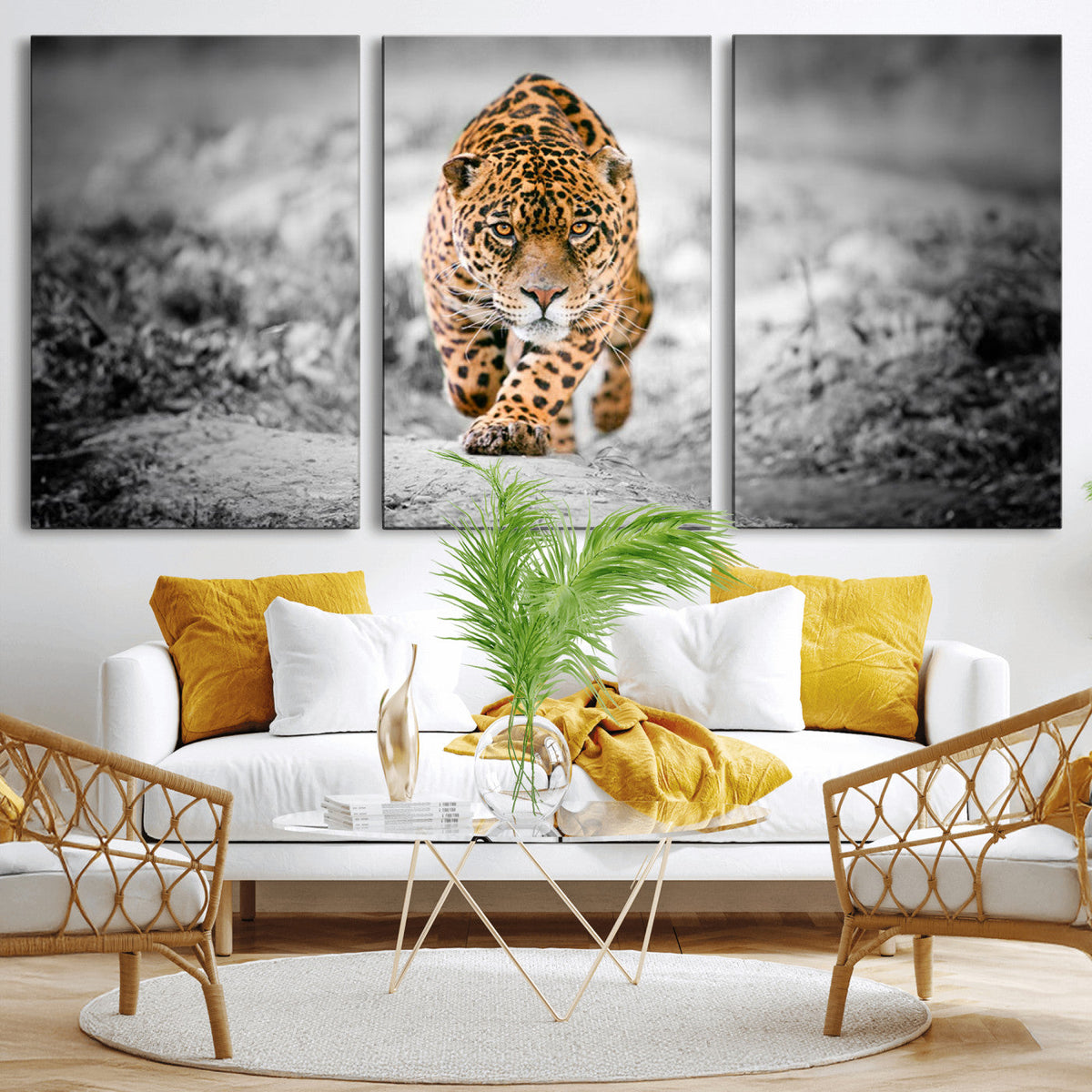 Jaguar Wall Art Canvas Print - Majestic Big Cat in Focused