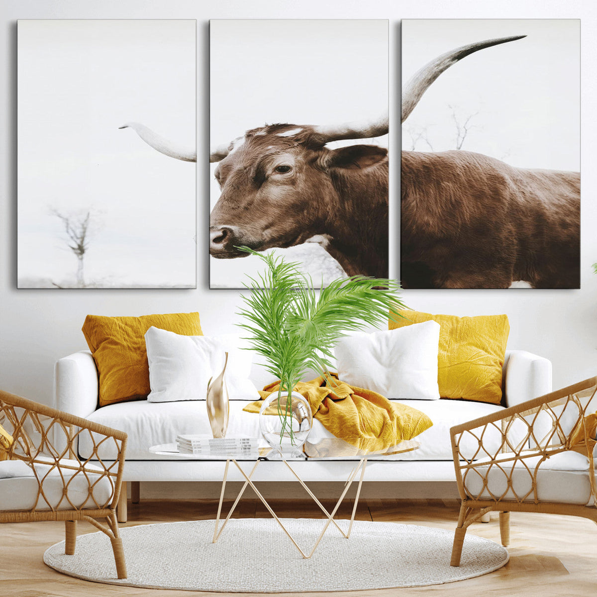 Rustic Bull Wall Art Canvas Print – Modern Longhorn