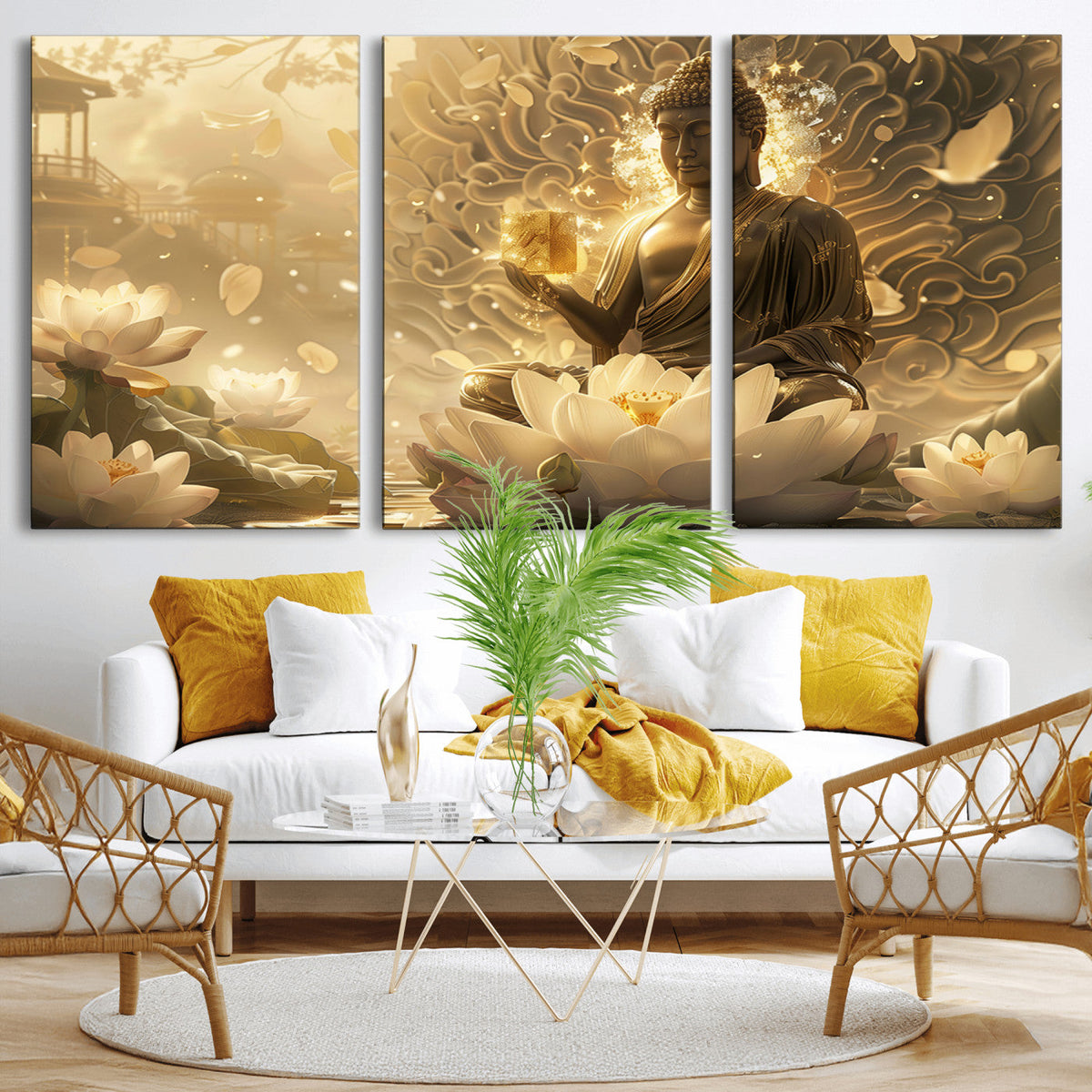 Golden Buddha Wall Art | Yoga Room Decor and Meditation Room