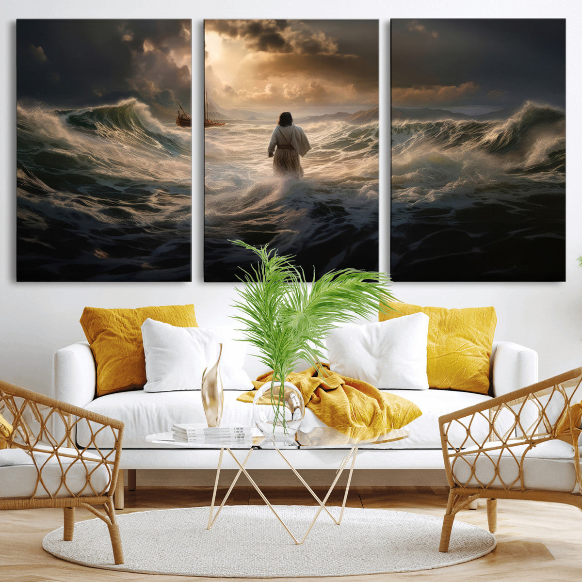 Jesus Walking on Water Wall Art Canvas Print - Religious