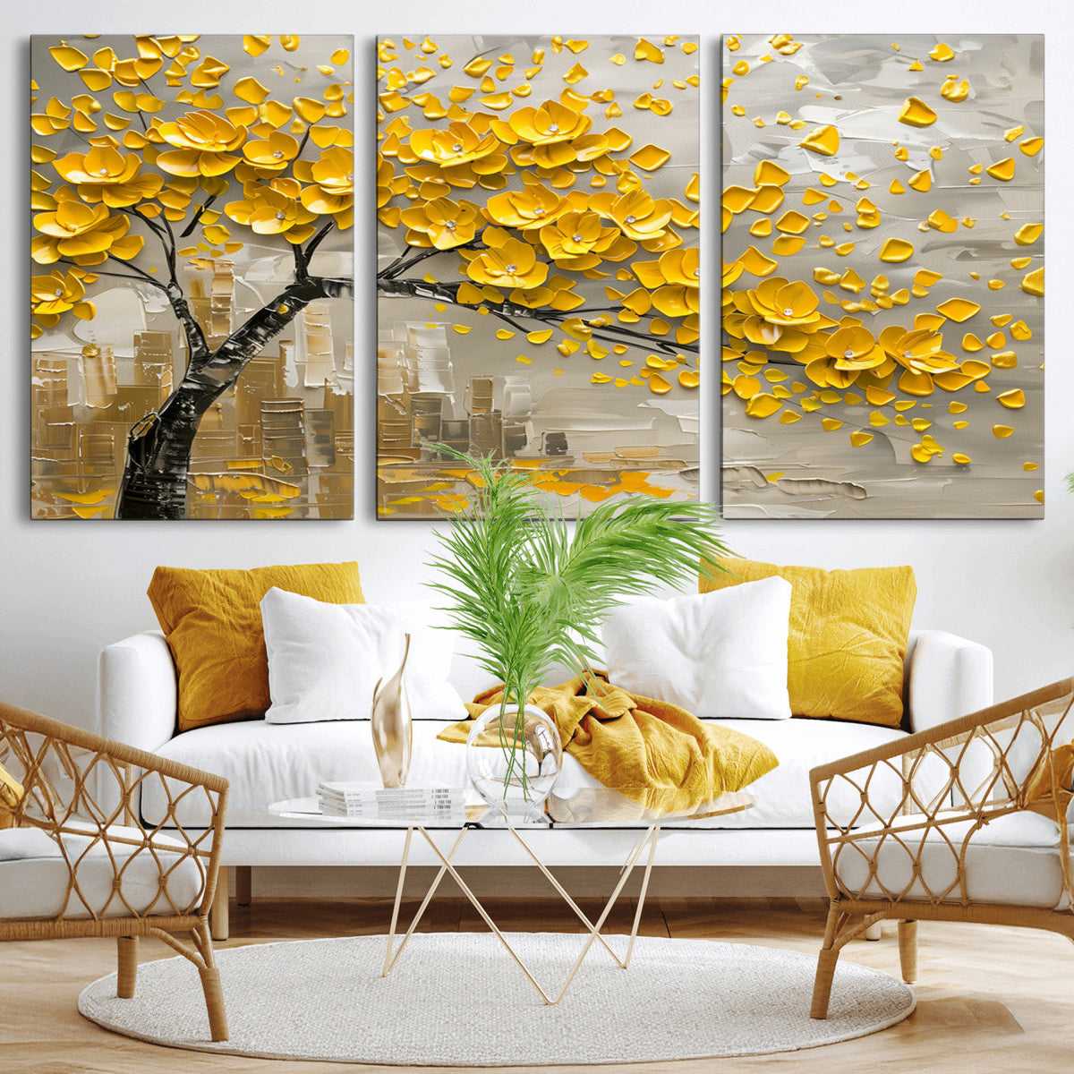 Yellow Blossom Tree Canvas Wall Art - Floral Abstract Modern