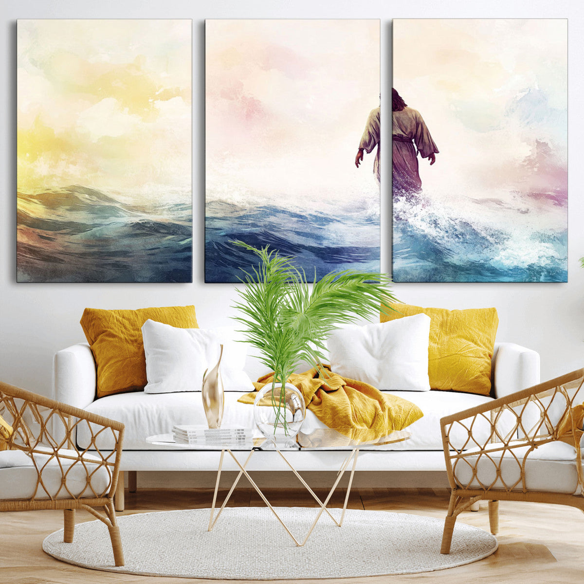 Watercolor Jesus Walking on Water Canvas Print, Christian
