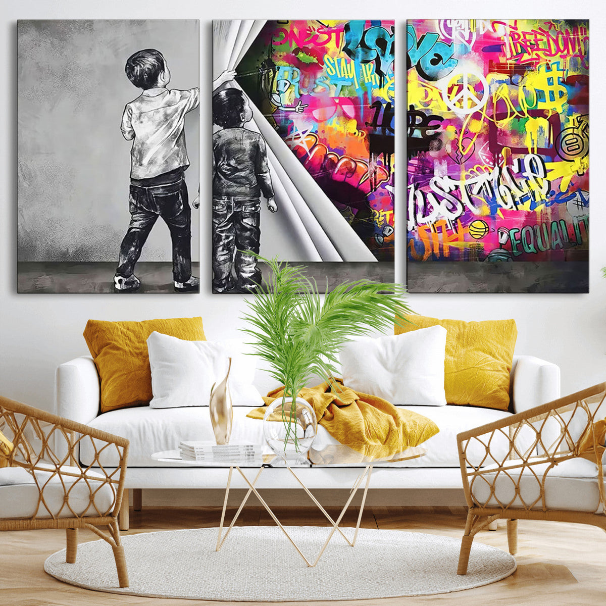 Banksy Print - Street Art Canvas Wall Art - Kids Revealing