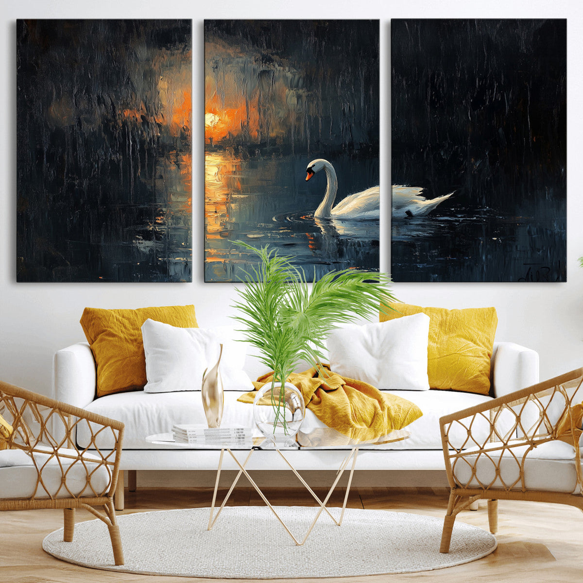 Abstract Swan on Water Wall Art Canvas Print - Elegant