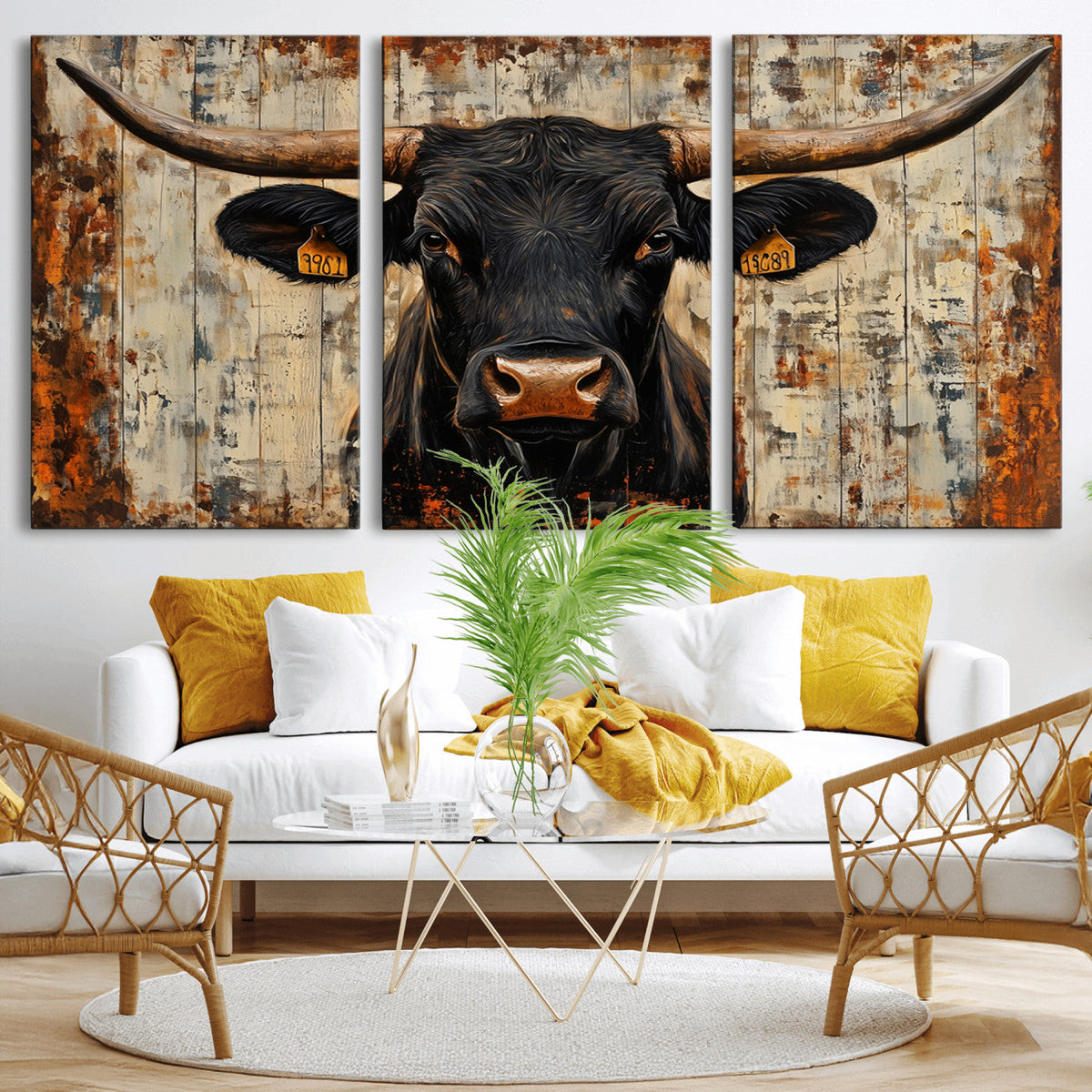 Rustic Texas Artwork Wall Art Canvas Print - Abstract Cow