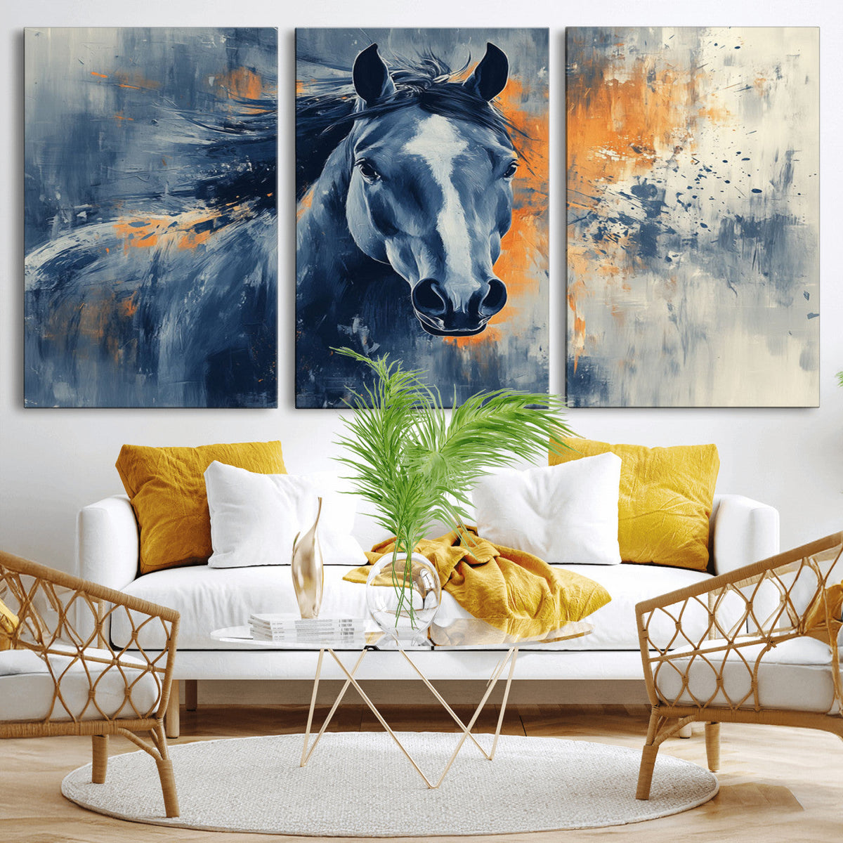 Abstract Blue Horse Wall Art Print Canvas | Horse Wall Art